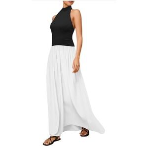 Elegant Black and White Halter Neck Maxi Dress (Bump Friendly)